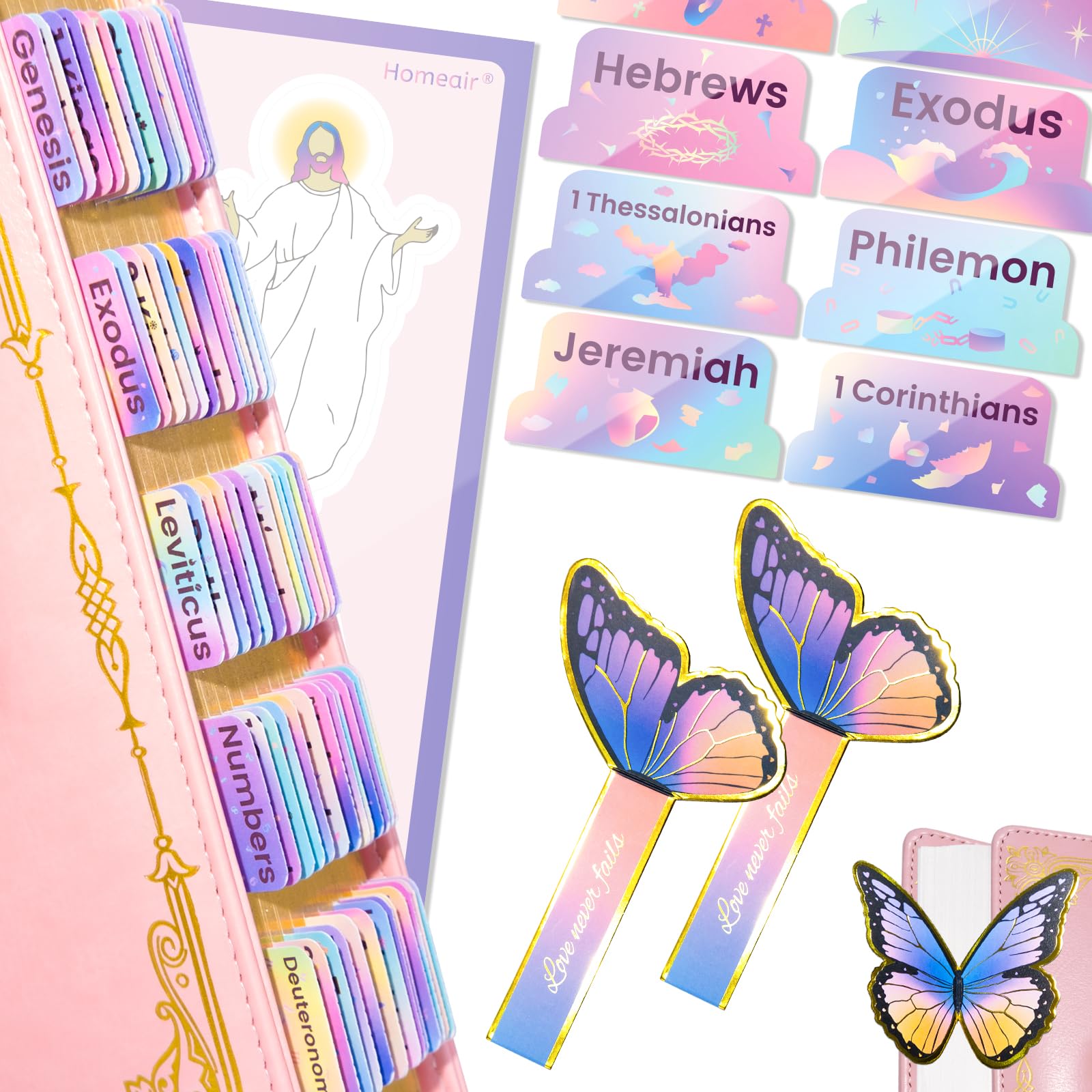 Homeair Bible Tabs, Rainbow II Bible Tabs for Women, Laminated, Large Print, Christian Gifts