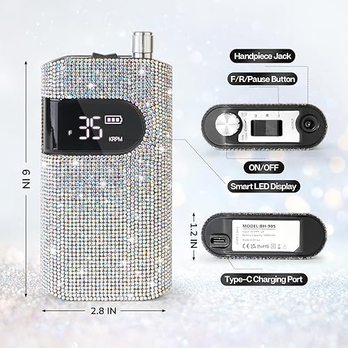 Miniatura 10 de Lavinda - Máquina profesional para uñas de gel acrílico, kit de taladro portátil inalámbrico con motor sin núcleo, herramientas de manicura y