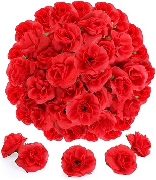 Yinsun 50pcs Mini Red Roses Artificial Flower Heads, 1.57 Fake Rose for DIY Wedding Bridal Shower Baby Shower Party Decoration