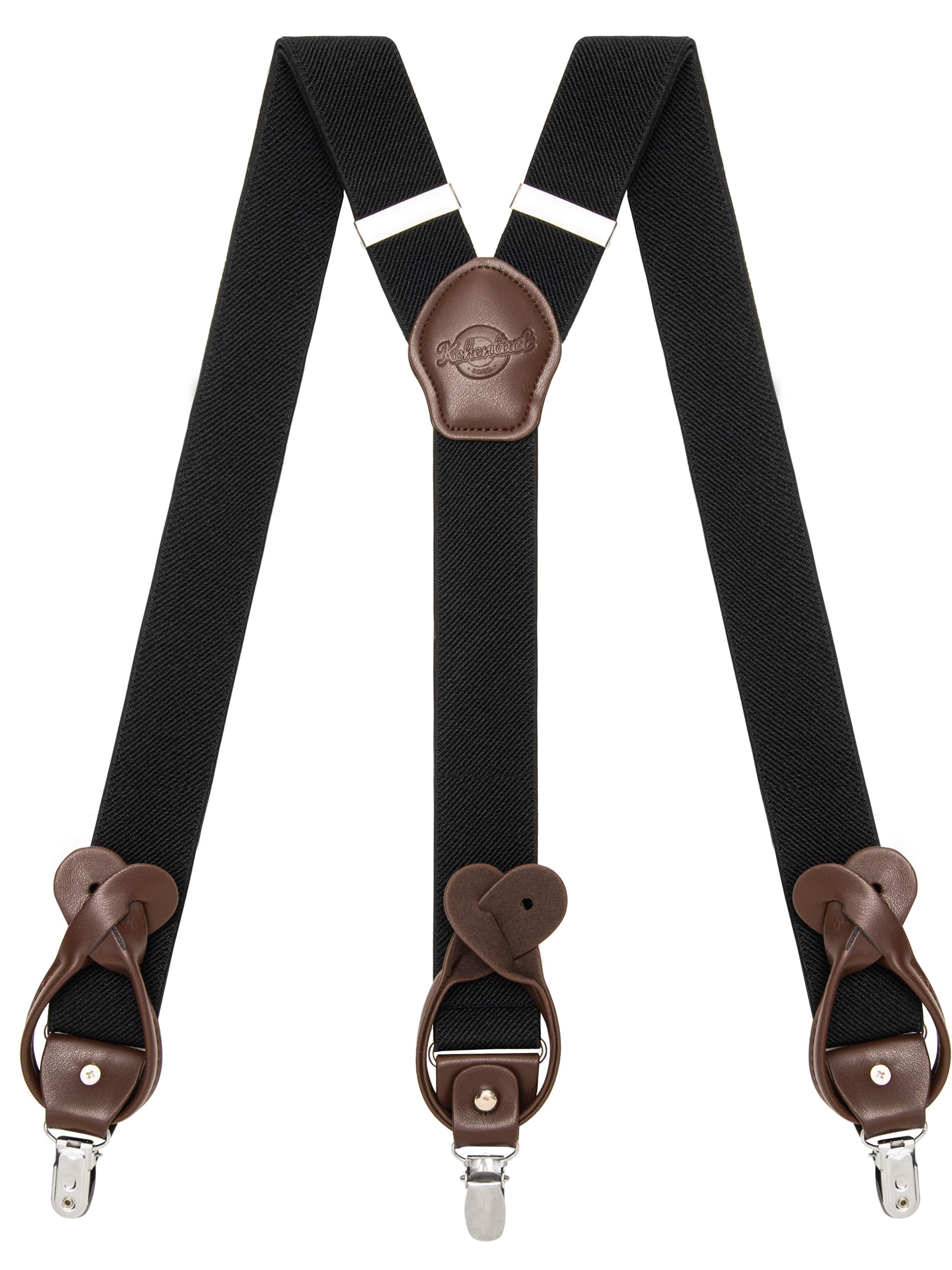 Kohentact Suspenders for Men with Clip & 6 Buttons 1.4in Y-Shape Stainless Steel