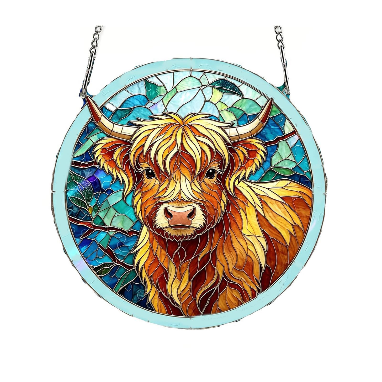 Introti Aesthetic Acrylic Suncatcher Puzzle Window Sun Catchers Stained Glass Window Hanging Home Garden Art Gift for Housewarming (Highland Cow)