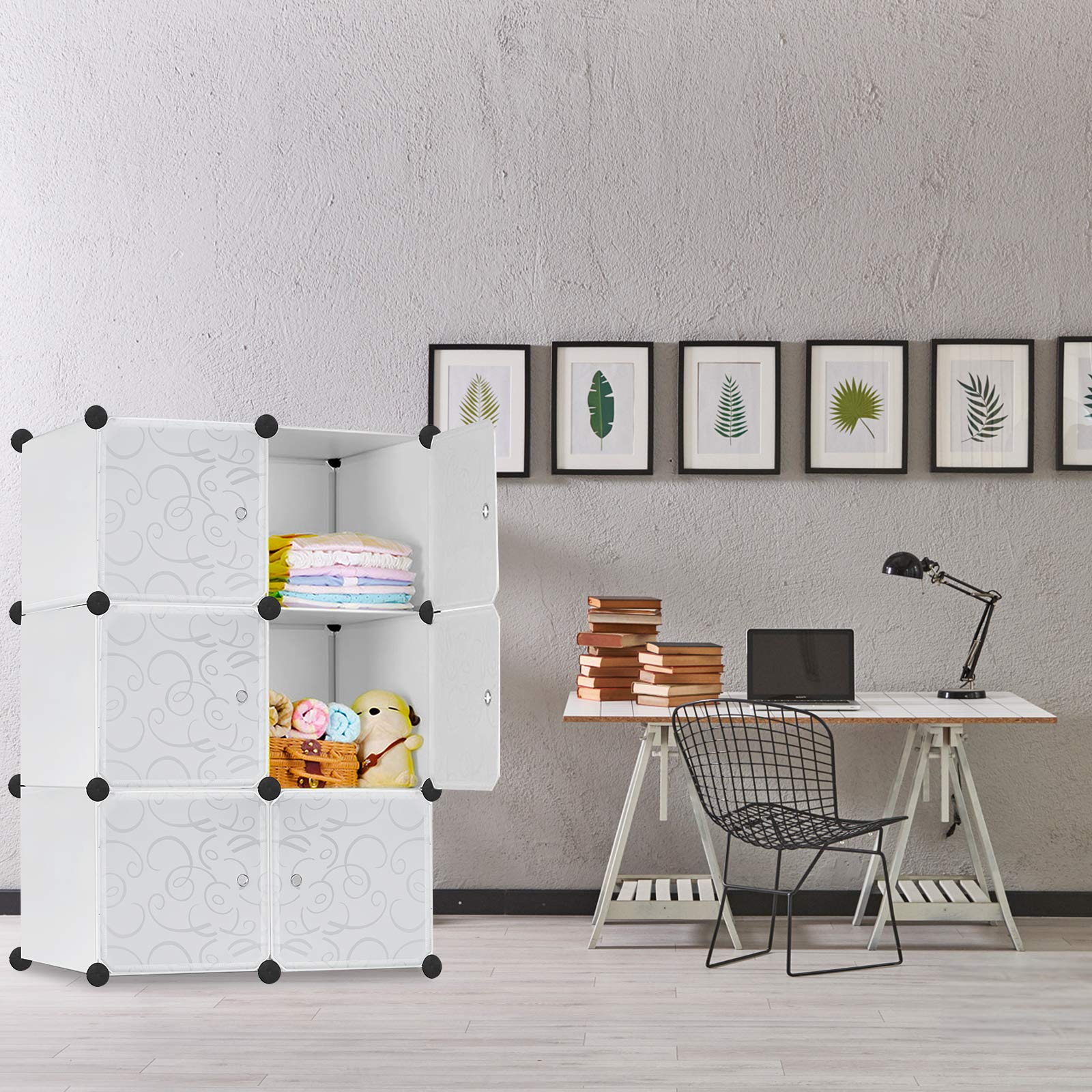 LARS360 Armario con estanterías para montar en casa mediante inserción en ranuras, de plástico, portátil, plegable, con puertas (6 cubos)