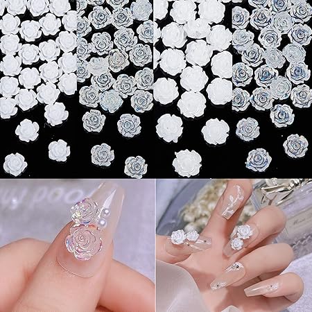 Amazon Niceneeded 1pcsホワイトフラワーネイルアートラインストーン 3dレジンネイルダイヤモンドネイルジェム女性のための ネイルチャーム女の子diyネイルデザインネイルアート用品 Niceneeded ラインストーン 通販