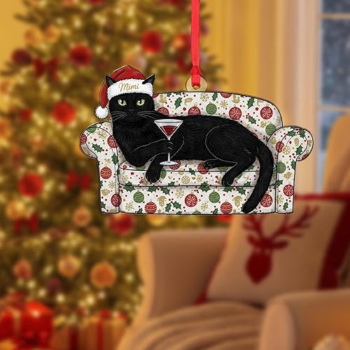 Miniatura 6 de Cow with Santa Hat and Scarf, Farm Animal Ornament - Cat in Christmas Stocking - Black Cats On Sofa with Wine Glass - Cassette Tape Custom Name