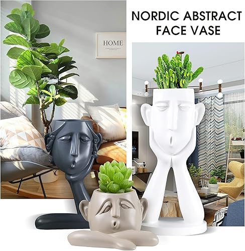 Miniatura 5 de Notakia Macetas para suculentas, cabeza blanca, busto, escultura, jarrón, estatua de resina para interiores y exteriores, decoración del hogar,