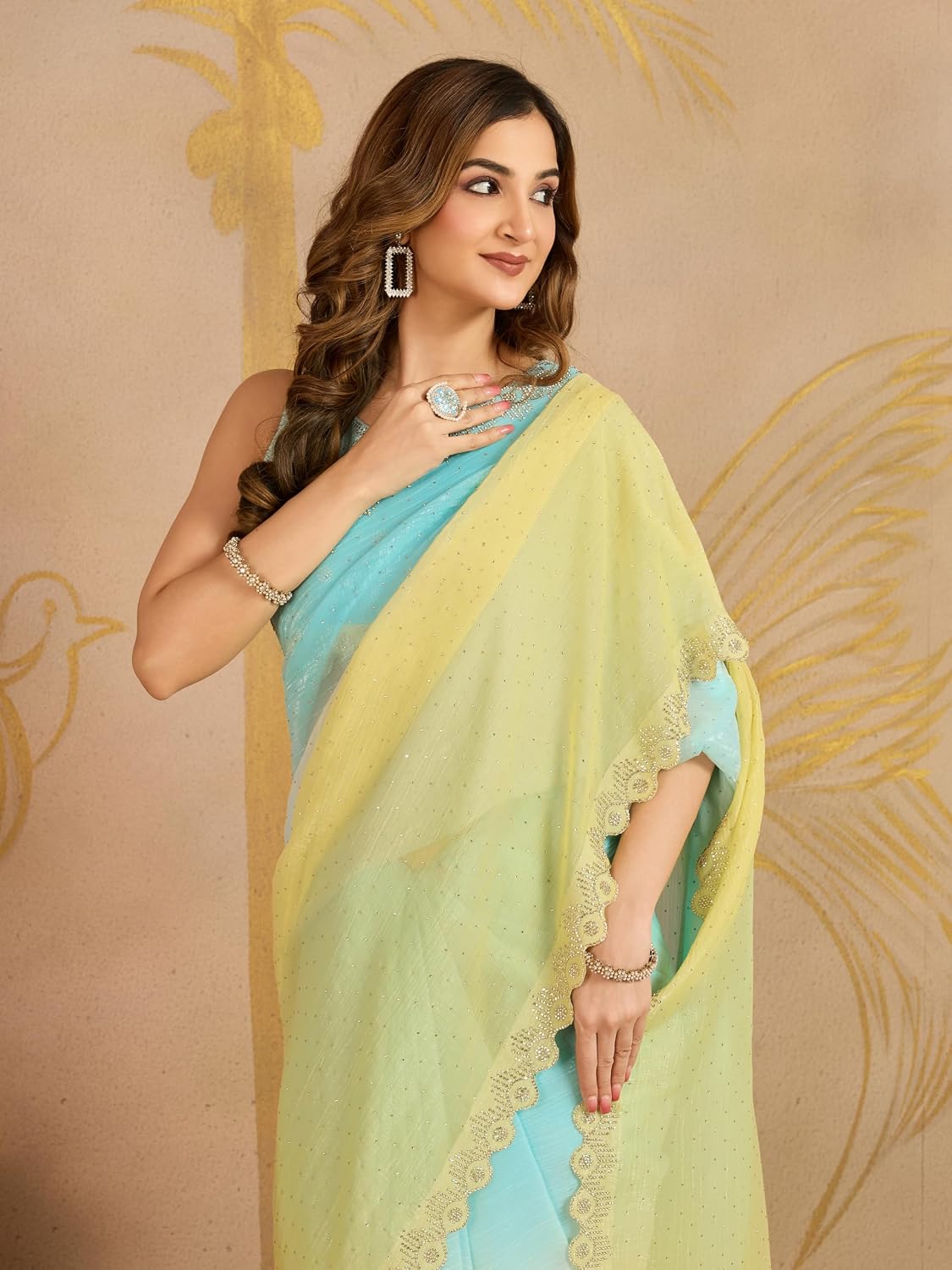 TRENDMALLS Women's Tussar Silk Siroski With Zarkan Work Saree with Unstitch Blouse Piece