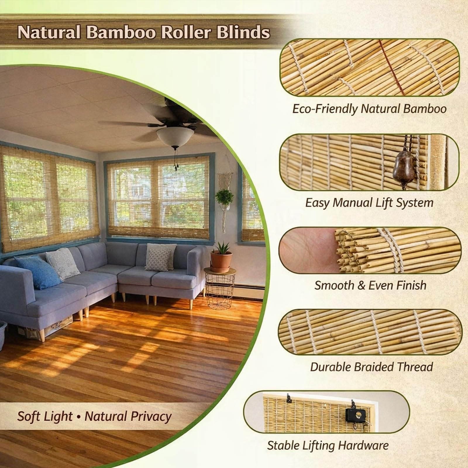 Store Enrouleur Bambou,Store À Rouleau en Bois,Rideau Bambou Exterieur,50 70 90 110 130 150 180cm Protection Solaire Et Brise-Vue,Store Fenetre Occultant,pour Balcon/Jardin(Natural White,130x220cm)
