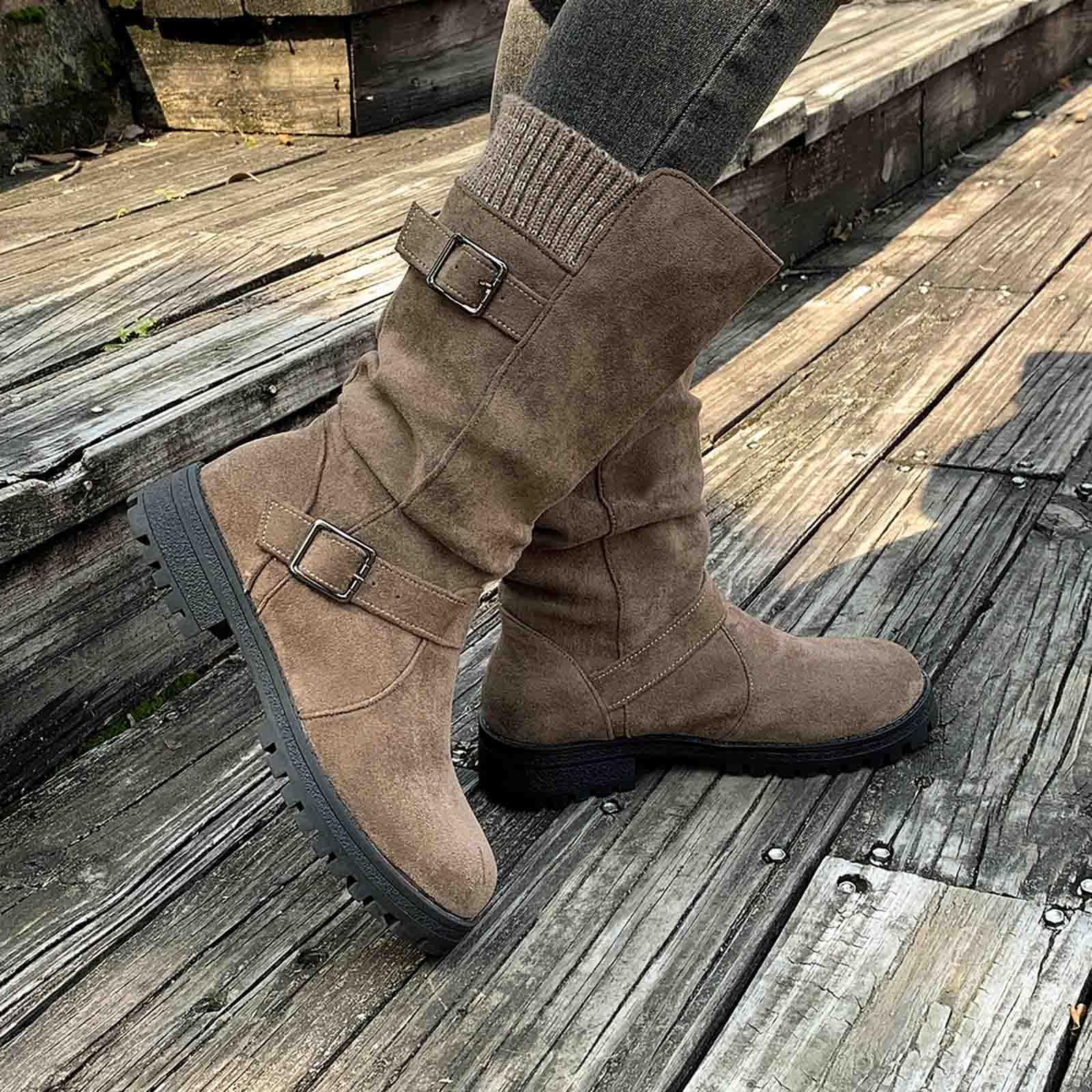 Botas por Encima de la Rodilla Botines de Ante Media caña, diseño sin Cordones con Correa Ajustable para Mayor Calidez en Invierno, cómodos e Informales.