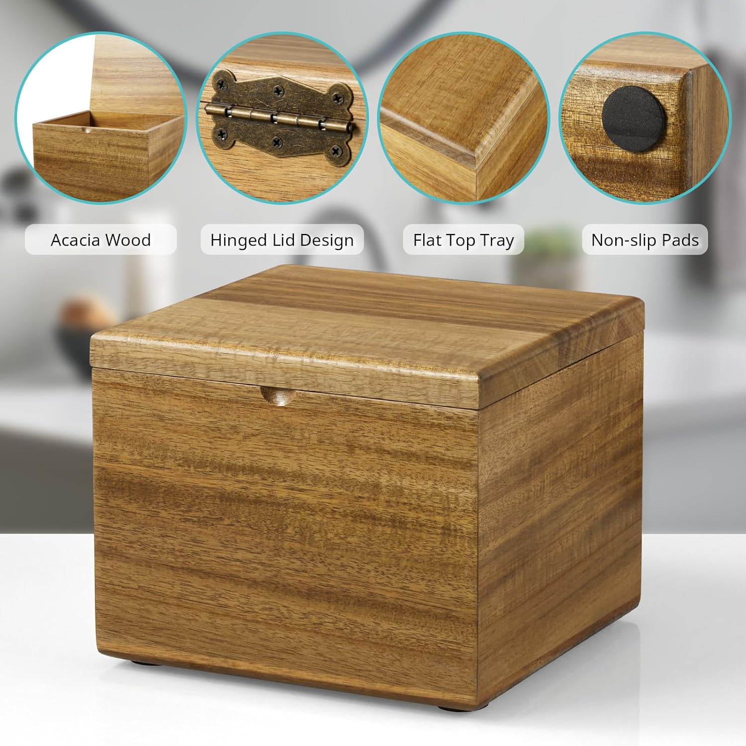 Bivvclaz Acacia Wood Disposable Face Towel Holder, Face Towel Container Compatible with Clean Towels XL, Face Towels Storage Box with Lid, Makeup Remover Organizer for Vanity, Bathroom