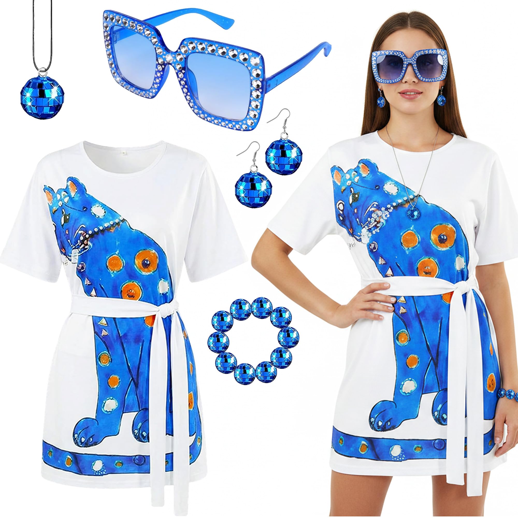 Fictoria 70s Fancy Dress Costume - Disco Party Outfit for Women, 1970s Retro Hippie Dress Up for Halloween Carnival, XXL
