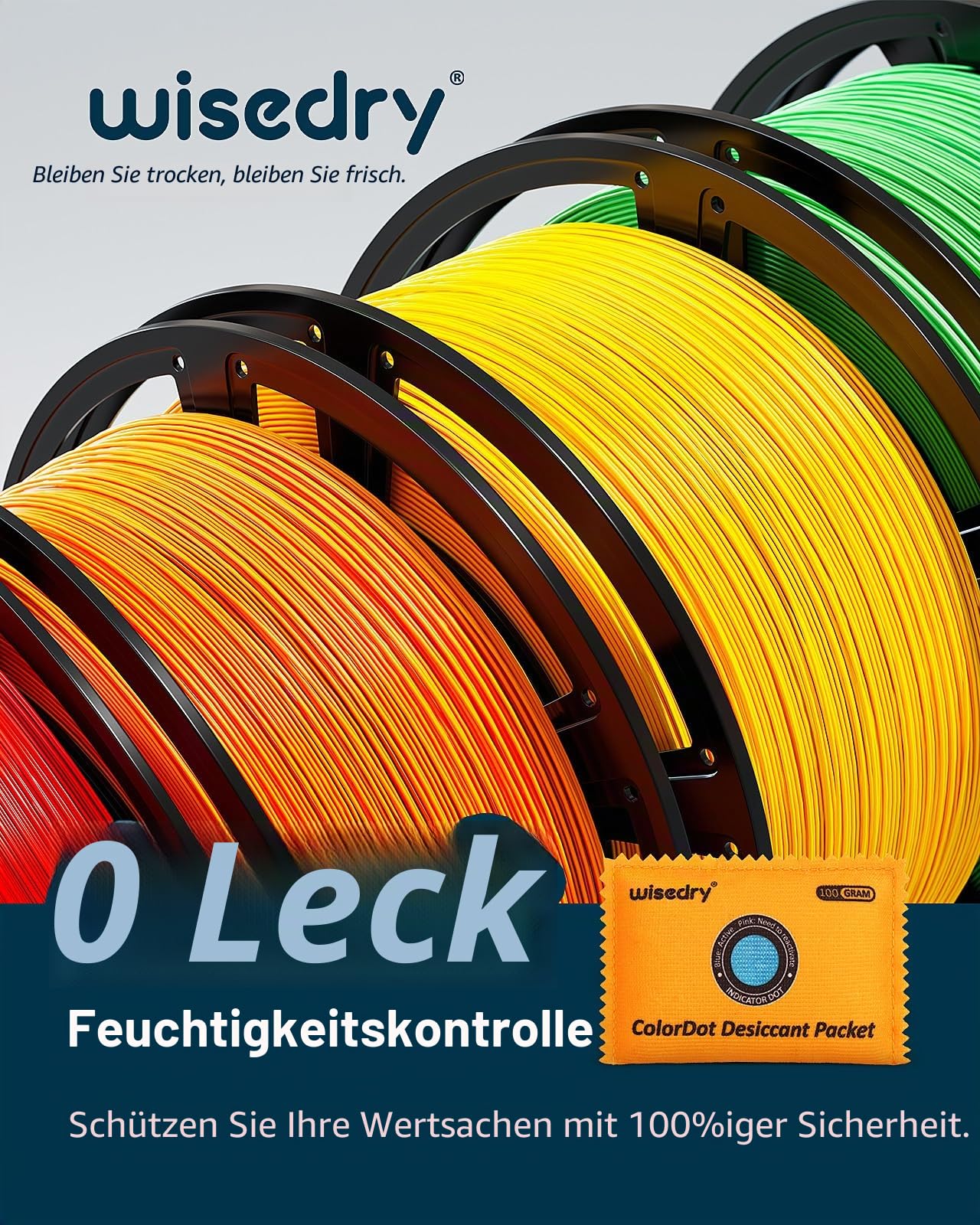 wisedry 100g x 10 Wiederaufladbare Trockenmittelpakete, farblich anzeigende Silikagel-Trockenmittelpakete, wiederverwendbare Feuchtigkeitsabsorber für Koffer, Waffentresor, Werkzeugkasten