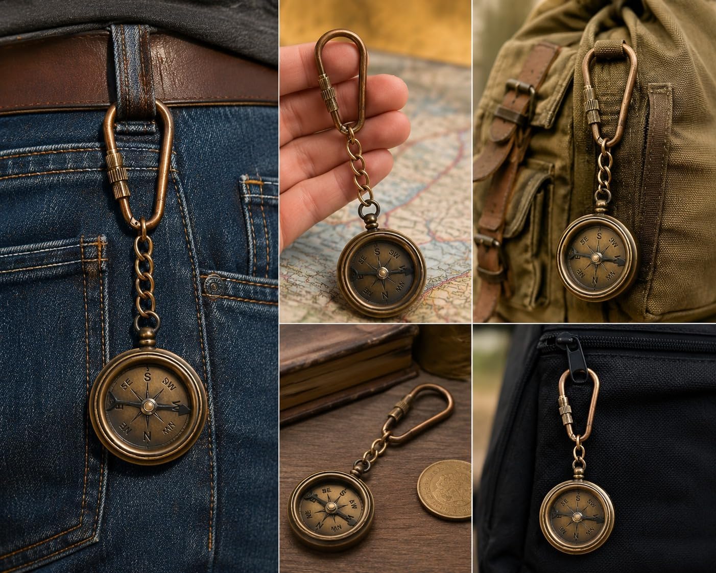 Vintage Brass Hourglass Keychain Antique Style Mini Pocket image 5