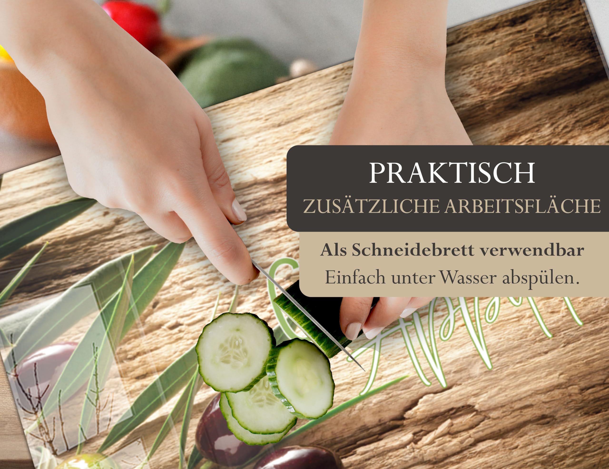 Herdabdeckplatte 80x52 cm einteilig – Oliven Guten Appetit | ESG Glas Ceranfeldabdeckung, Schneidebrett, für Ceranfeld, Herd, Induktion, Küche