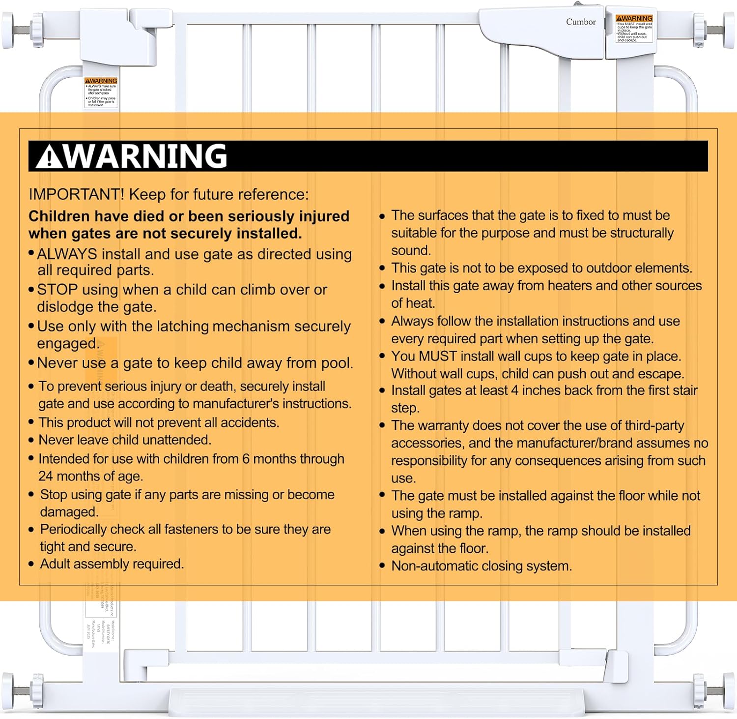 Cumbor 29.7-57" Extra Wide Baby Gate for Stairs, Mom's Choice Awards Winner-Dog Gate for Doorways, Pressure Mounted Walk Through Safety Child Gate for Kids Toddler, Tall Pet Puppy Fence Gate, White