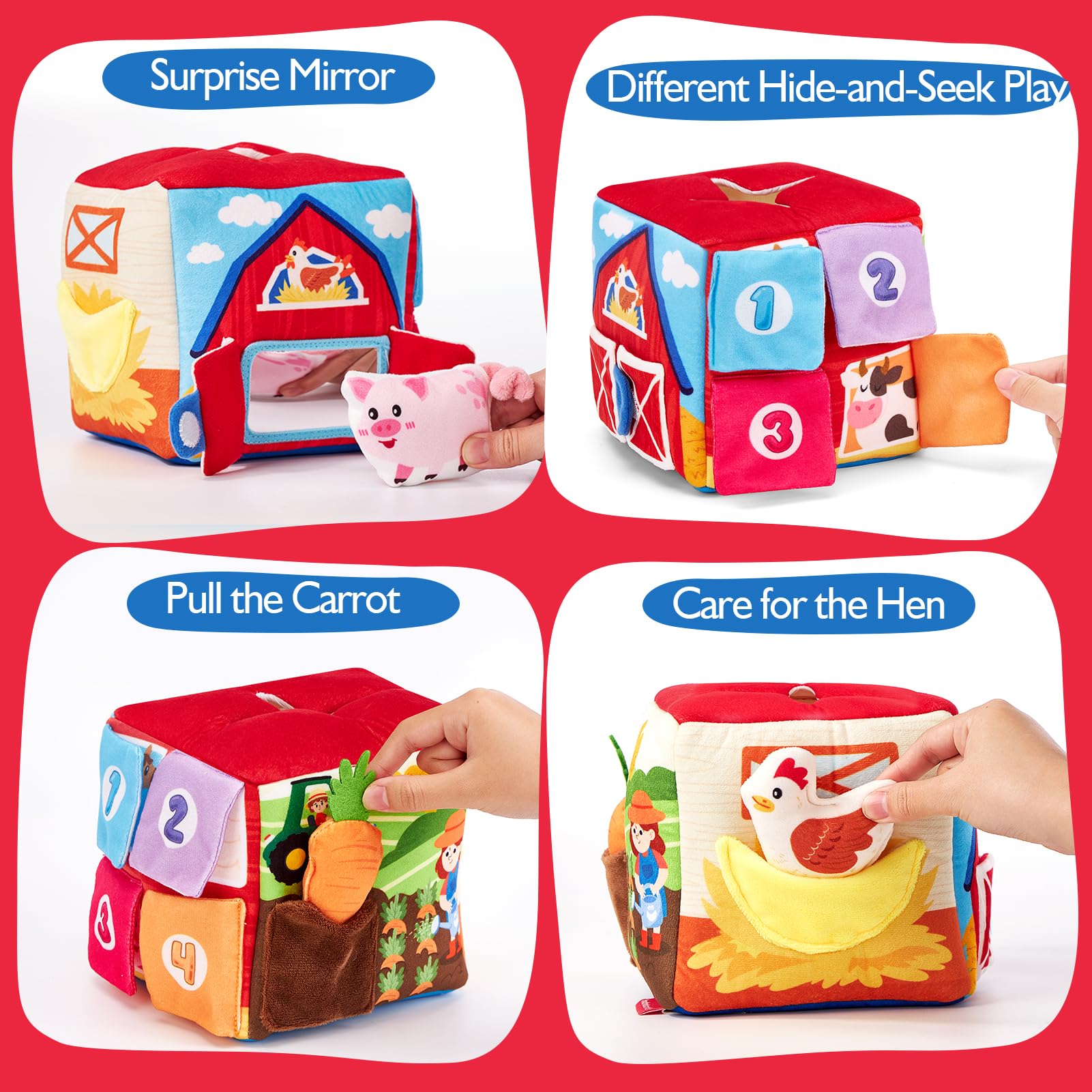 hahaland Surprise Tissue Box, Baby Toys 6-12 Months, Montessori Sensory Learning Box Toy with Soft Crinkle & Farm Animals - Image 4