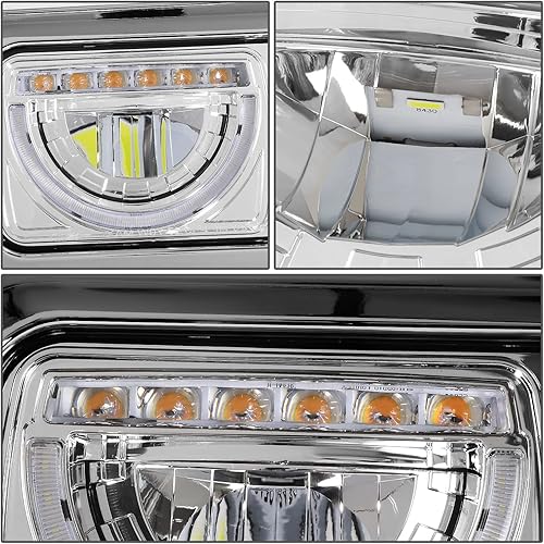 Miniatura 5 de DNA MOTORING HL-HAY-034-CH - Par de faros LED tipo U tipo halo reflectores compatibles con 81-88 Peterbilt 359  87-07 379 08-21 389, cromado