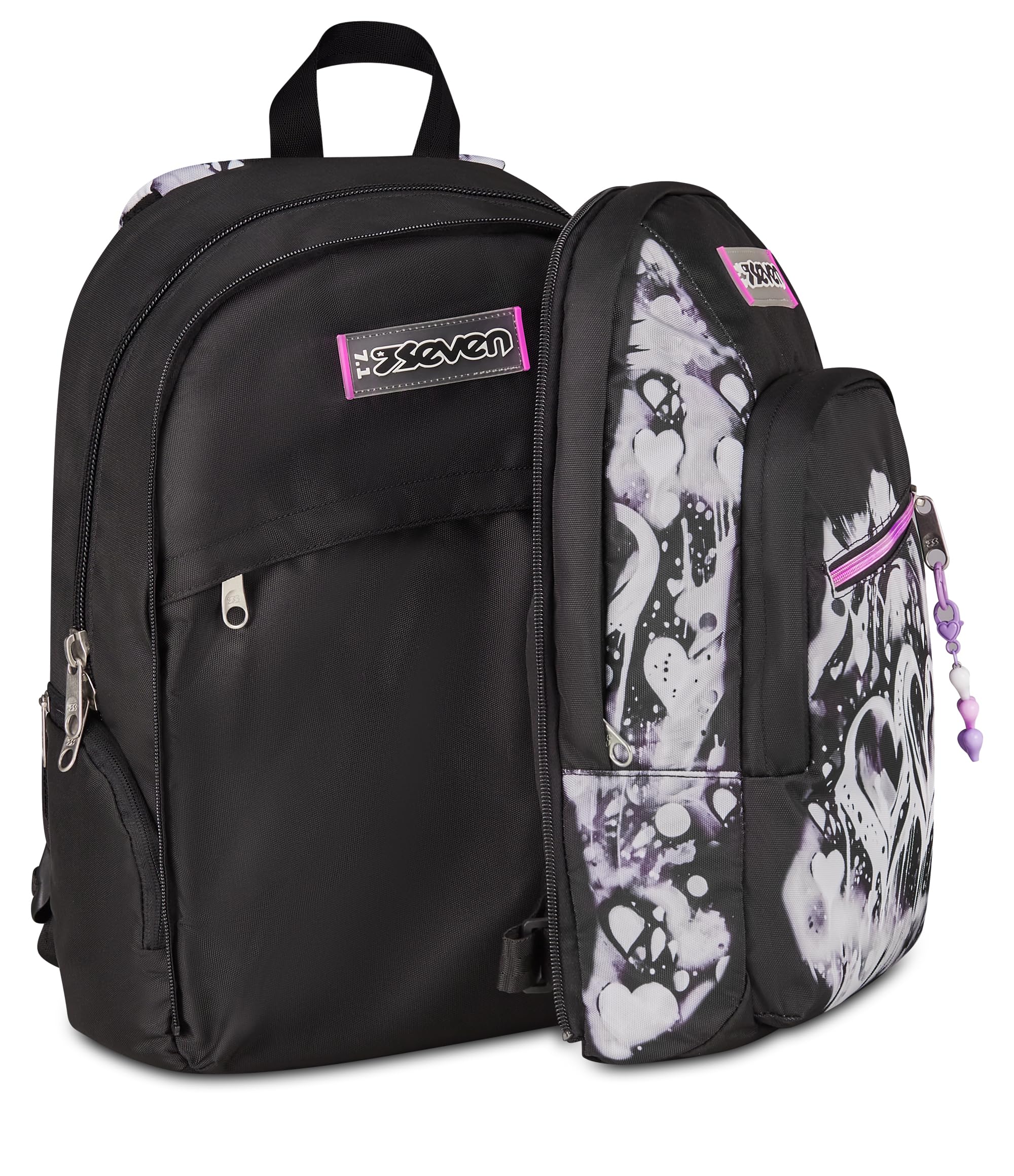 Seven Zaino Scuola Dual Detach PLUMPY LINE GIRL, Nero, 32 L, Doppio Scomparto, Multifunzione, Zaino Staccabile, Tasca con organizer, Scomparto porta pc, Scuola media e superiore, Bambina, Ragazza