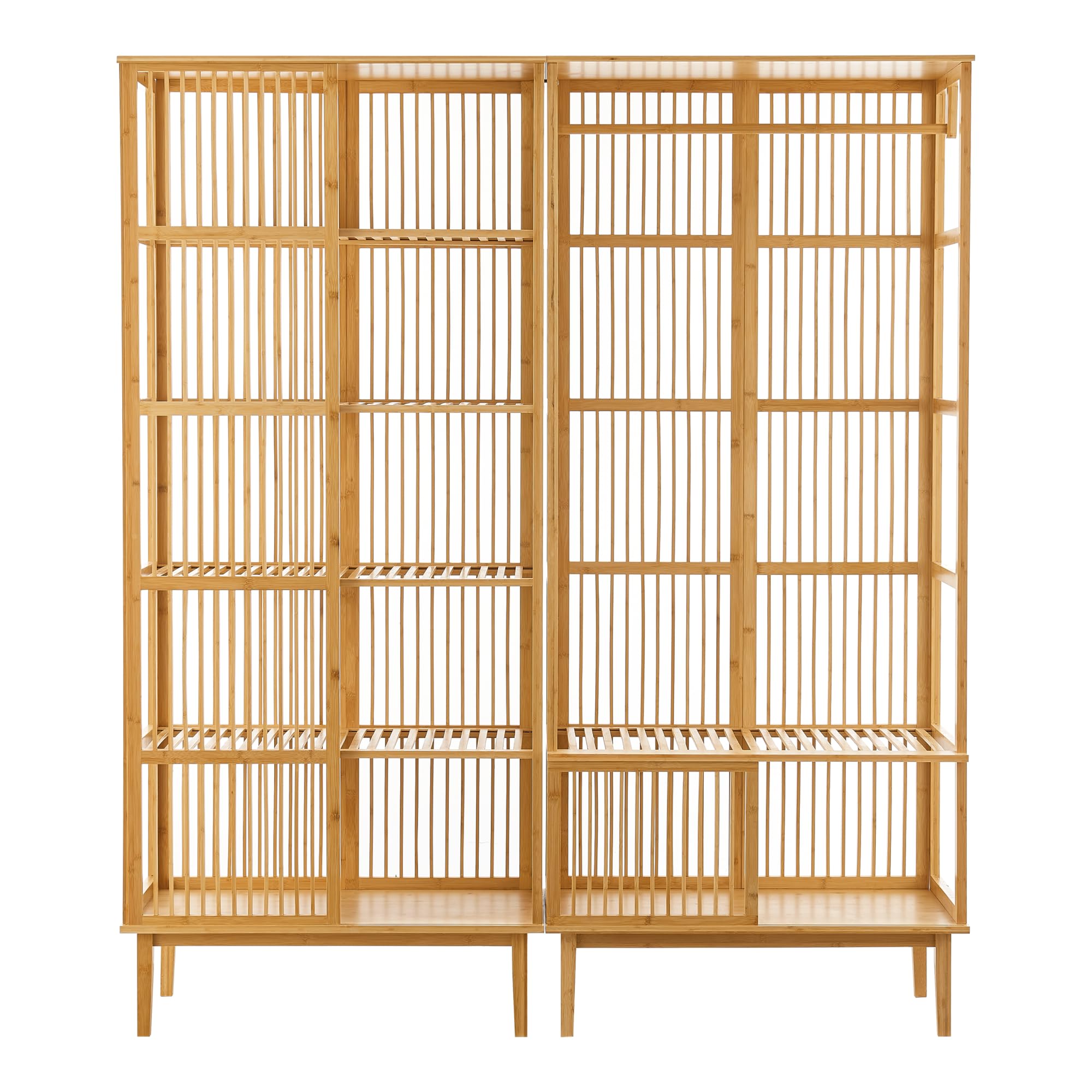 [en.casa] Juego de Guardarropa - 1x Perchero Burro + 1x Estantería de Pie para Dormitorio Recibidor Oficina Ventilación Óptima Alta Visibilidad Elegante Bambú 185 x 160 x 45 cm - Color Natural