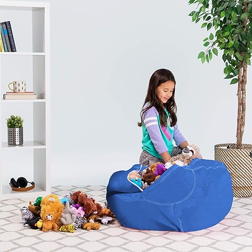 Miniatura 289 de Posh Stuffable - Sillón puff con almacenamiento para niños, contenedor de animales de peluche, organizador de juguetes de niños Lienzo Burbujas Azul