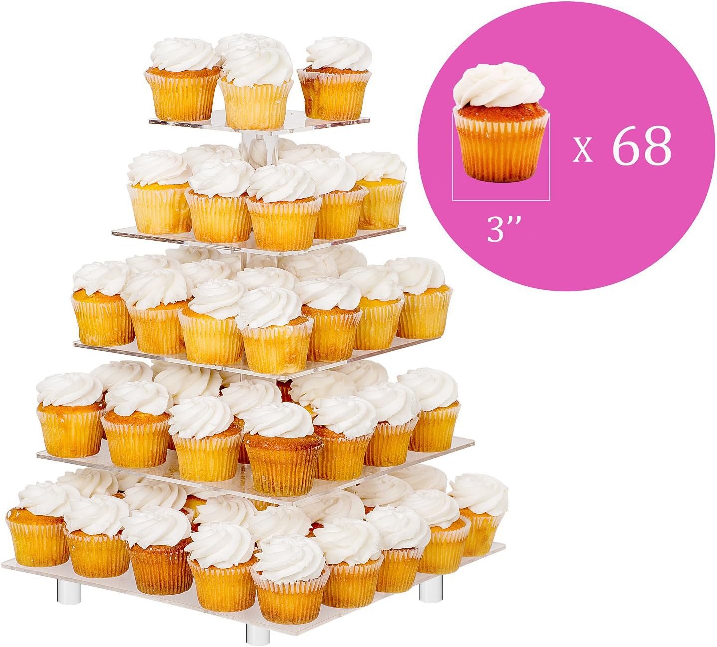 Jusalpha Large 5 Tier Cupcake StandAcrylic Square Wedding Cake Stand/Cupcake Tower/Dessert Stand/Pastry Serving Platter/Food Display Stand (5SF)