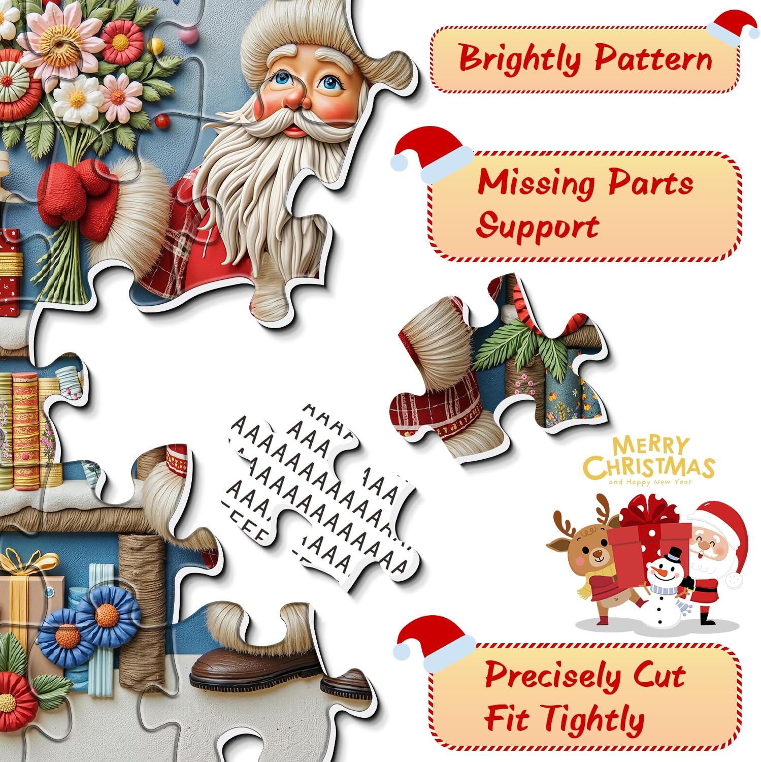 Christmas Puzzles for Adults 1000 Piece, Santa Claus Bookshelf Jigsaw Puzzle, Flower Book Puzzle as Funny Winter Holiday Xmas Decor