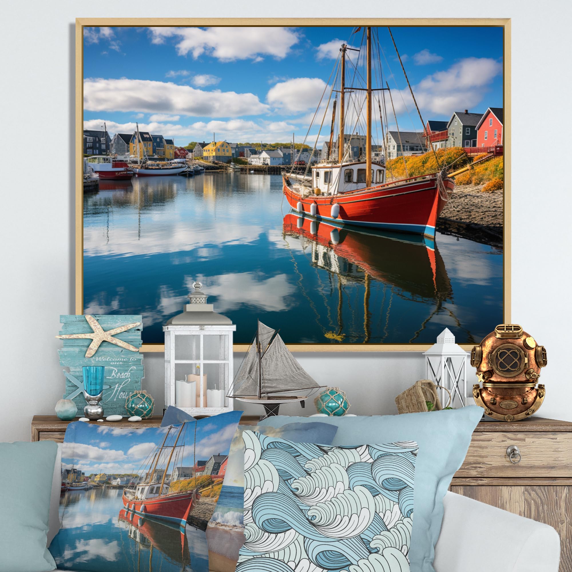 Amazon.com: Large Port Landscape Coastal framed wall Art, Of