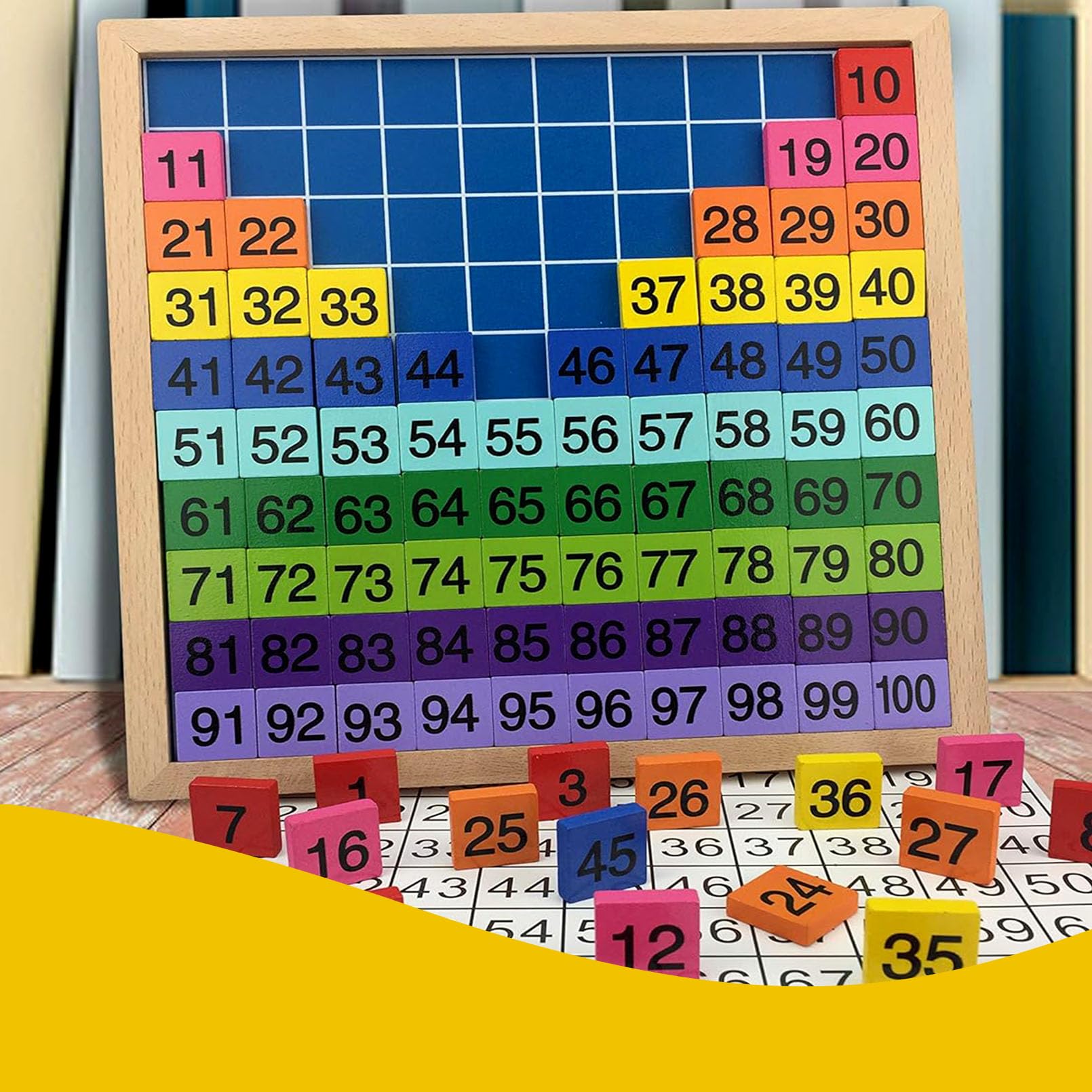 Montessori Hundert Brett Aus Holz – Zahlen 1-100, Mit Aufbewahrungstasche, 21,5x21,5 Cm
