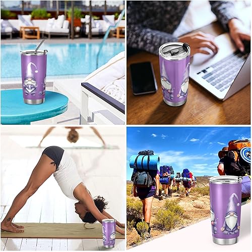 Miniatura 7 de Kigai Three Cute Gnomes - Vaso térmico de viaje con tapa y pajilla, de acero inoxidable, con aislamiento de acero inoxidable, taza de café de viaje