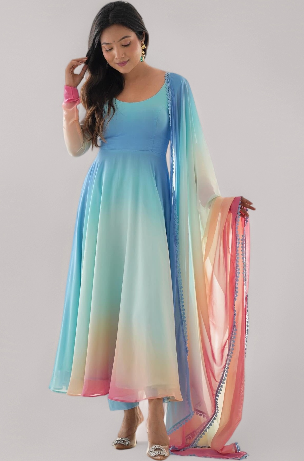 KD Women's Anarkali Floral Printed Kurta Pent Set with Dupatta Anarkali Kurta for Women | Kurta Set | Ethnic Set | Dupatta Set