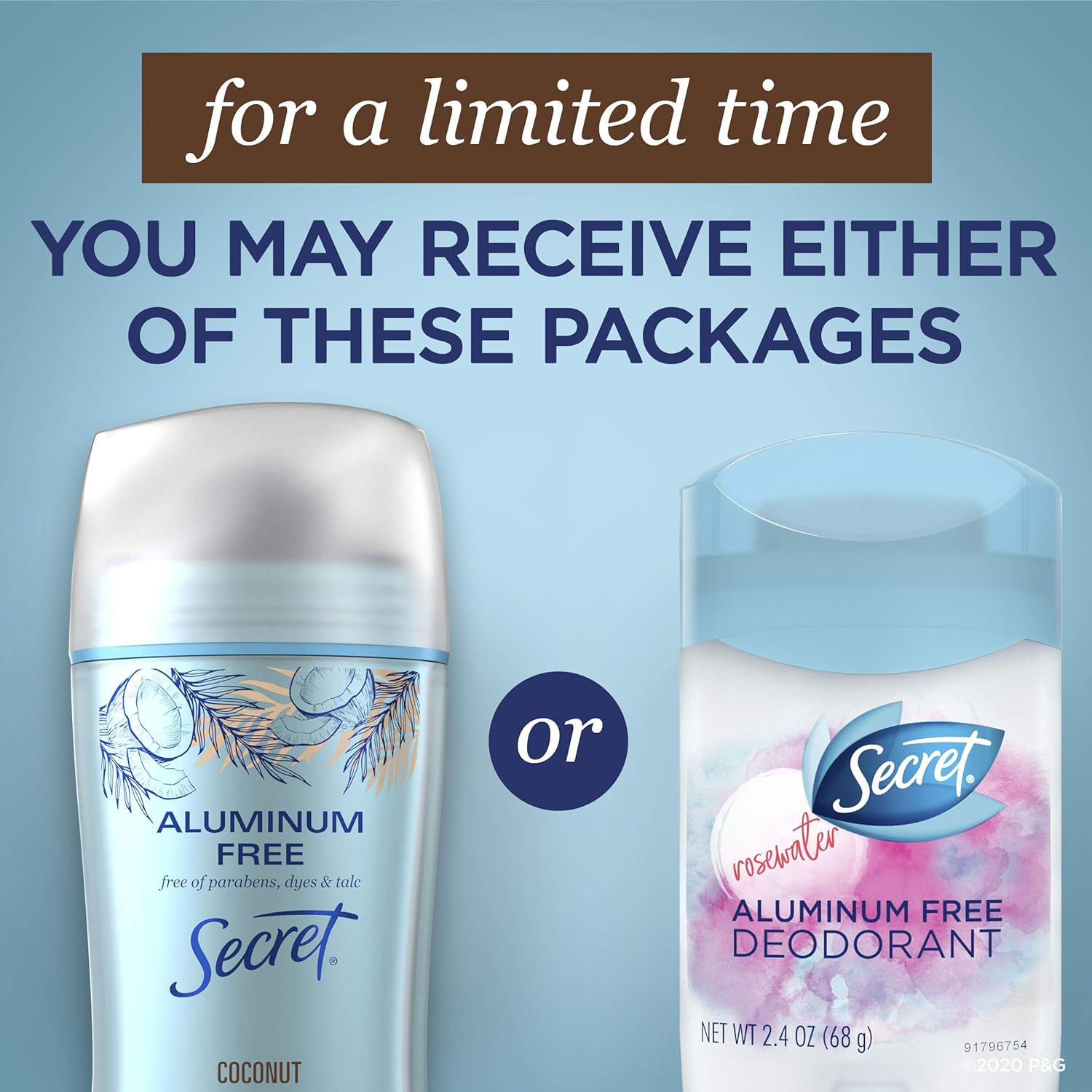 Secret Aluminum Free Deodorant for Women, Coconut 2.4 oz, Pack of 12