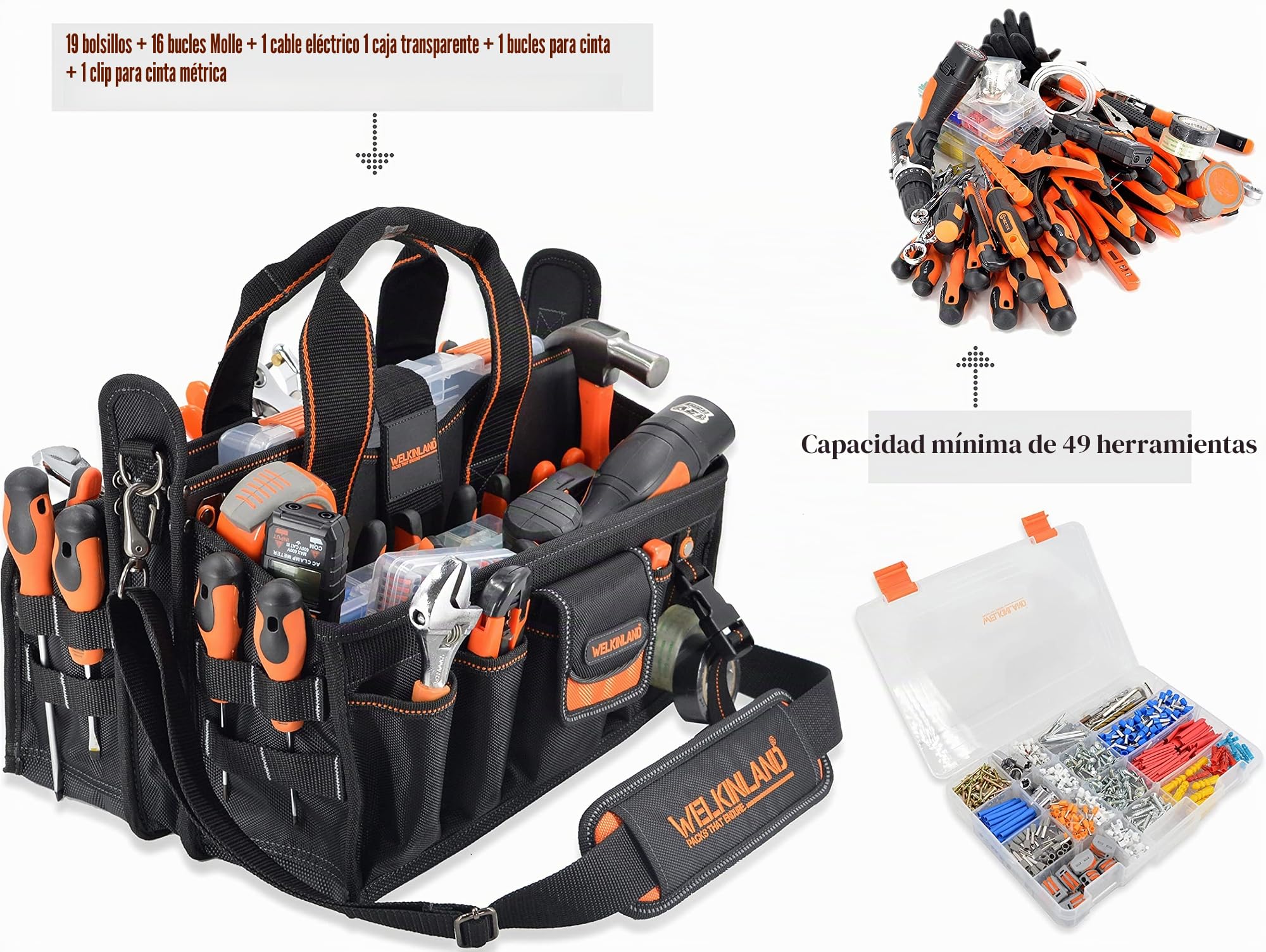 Bolsa de herramientas para electricistas y HVAC – con organizador de enchufes