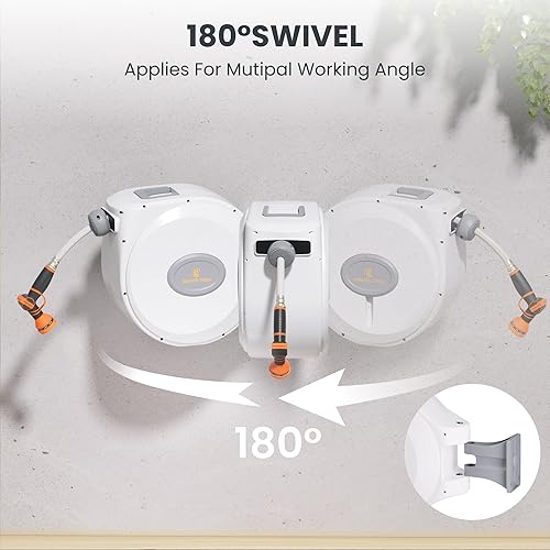 Miniatura 4 de Giraffe Tools CW20 Carrete retráctil para manguera de jardín de 58 pulgadas x 60 pies, carrete de manguera de agua resistente, soporte giratorio,