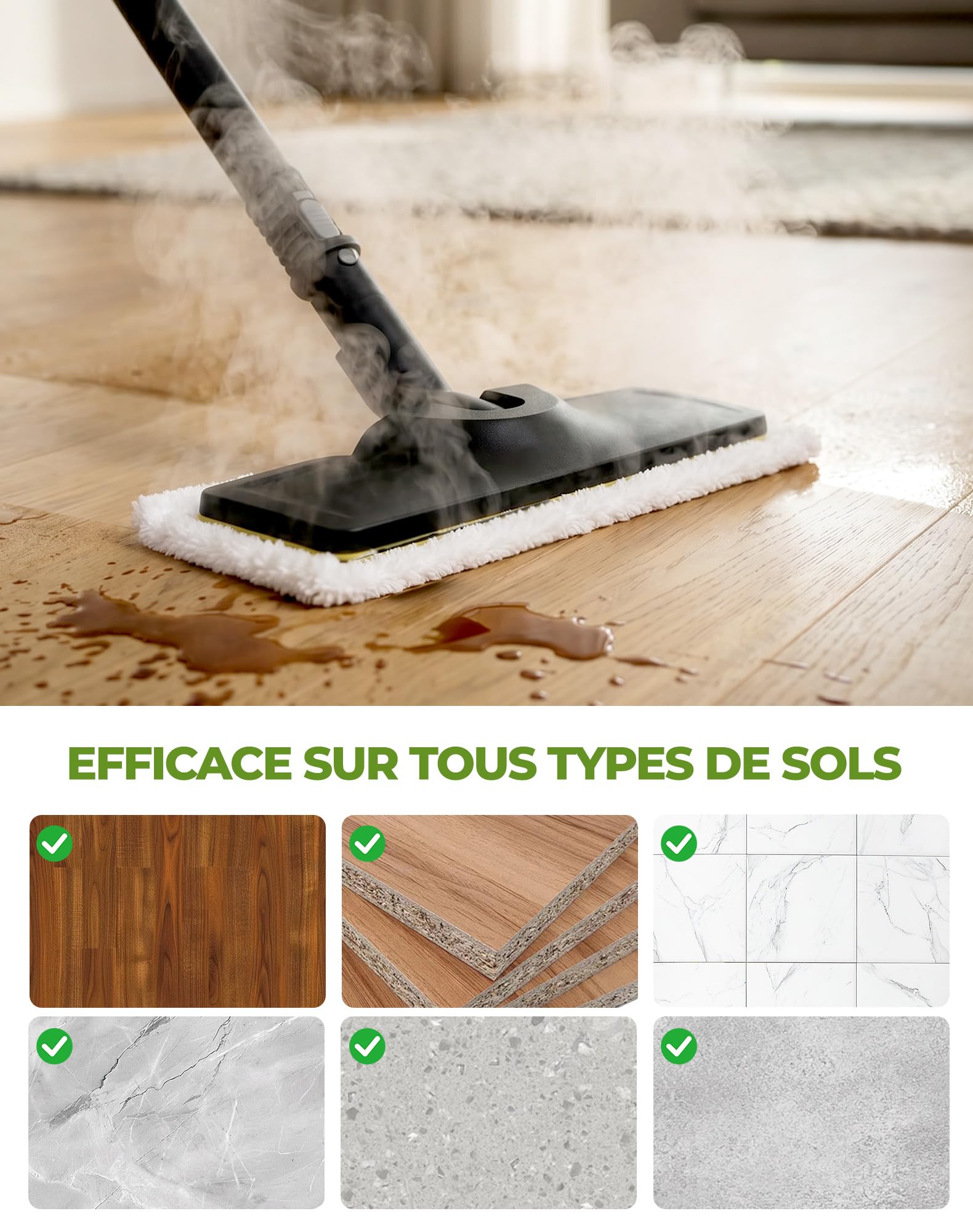 8 pcs Accessoires pour Kärcher SC2 SC3 SC4 SC5 Serpillières pour Karcher Lavettes Lingettes pour Nettoyeur Vapeur EasyFix