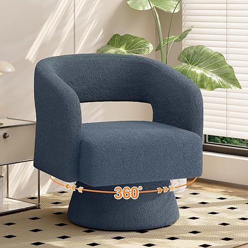 Swivel Barrel Accent Chair,Oversized Teddy Upholstered Round Swivel Chair,Modern Luxury 360 Degree Living Room Vanity Chair for Bedroom Office,Blue,1PCS
