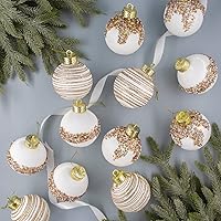 Vista 2 de 12 bolas de Navidad de satén, adornos colgantes de seda para árbol de Navidad, decoración de lujo para el hogar para árbol de Navidad, corona, Blanco