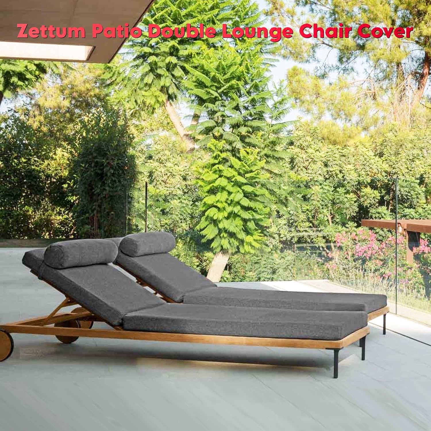 Zettum Double Chaise Lounge Cover - Outdoor Lounge Chair Cover Waterproof, 600D Heavy Duty Fade-Resistant Patio Seating Covers for Pool Lounge Chair, Lawn Bench Furniture 84 x 55 x 32 Inch - Image 5