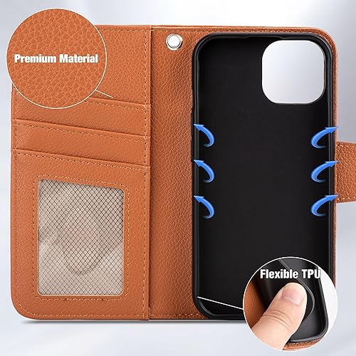 Miniatura 78 de Arae Compatible with iPhone 15 Case with Card Holder and Wrist Strap Wallet Flip Cover for iPhone 15 6.1 inch,Wine Red