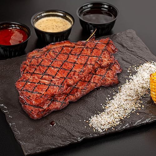 Miniatura 2 de DOITOOL 2 piezas de comida de juego, filete falso artificial, filete de simulación de alimentos, modelo realista de carne asada cocida, filete de