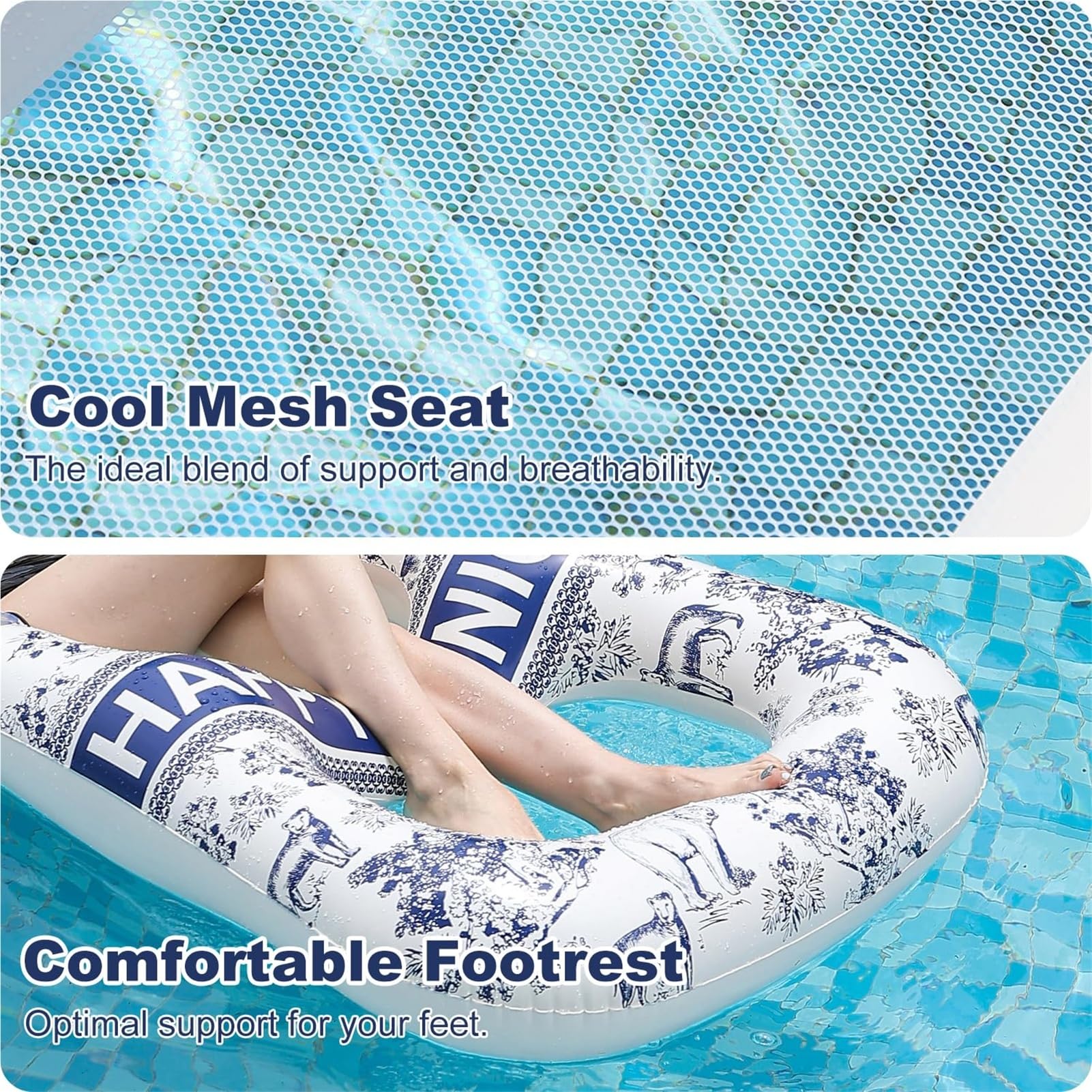 Hamac gonflable / chaise longue de piscine, tapis flottant de piscine pour adultes, fabriqué en PVC épais adapté pour l'eau flottante de piscine, les fêtes de plage et les activités de plein air