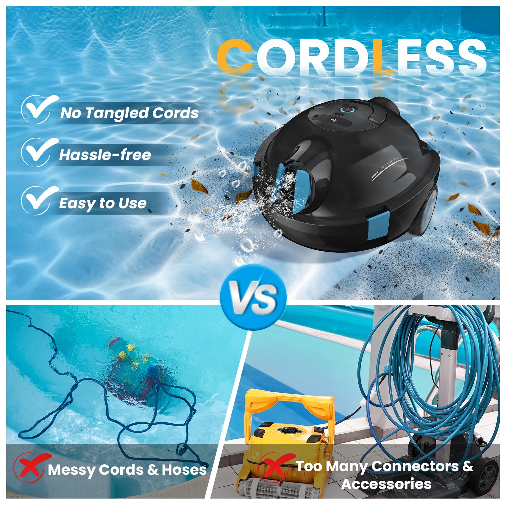 Cordless Robotic Pool Cleaner with 120-Min Runtime, Dual Suction Power, Self-Parking & Ultra-Lightweight Design, for Above-Ground & In-Ground Pools up to 1,100 Sq.Ft (Black) - 4