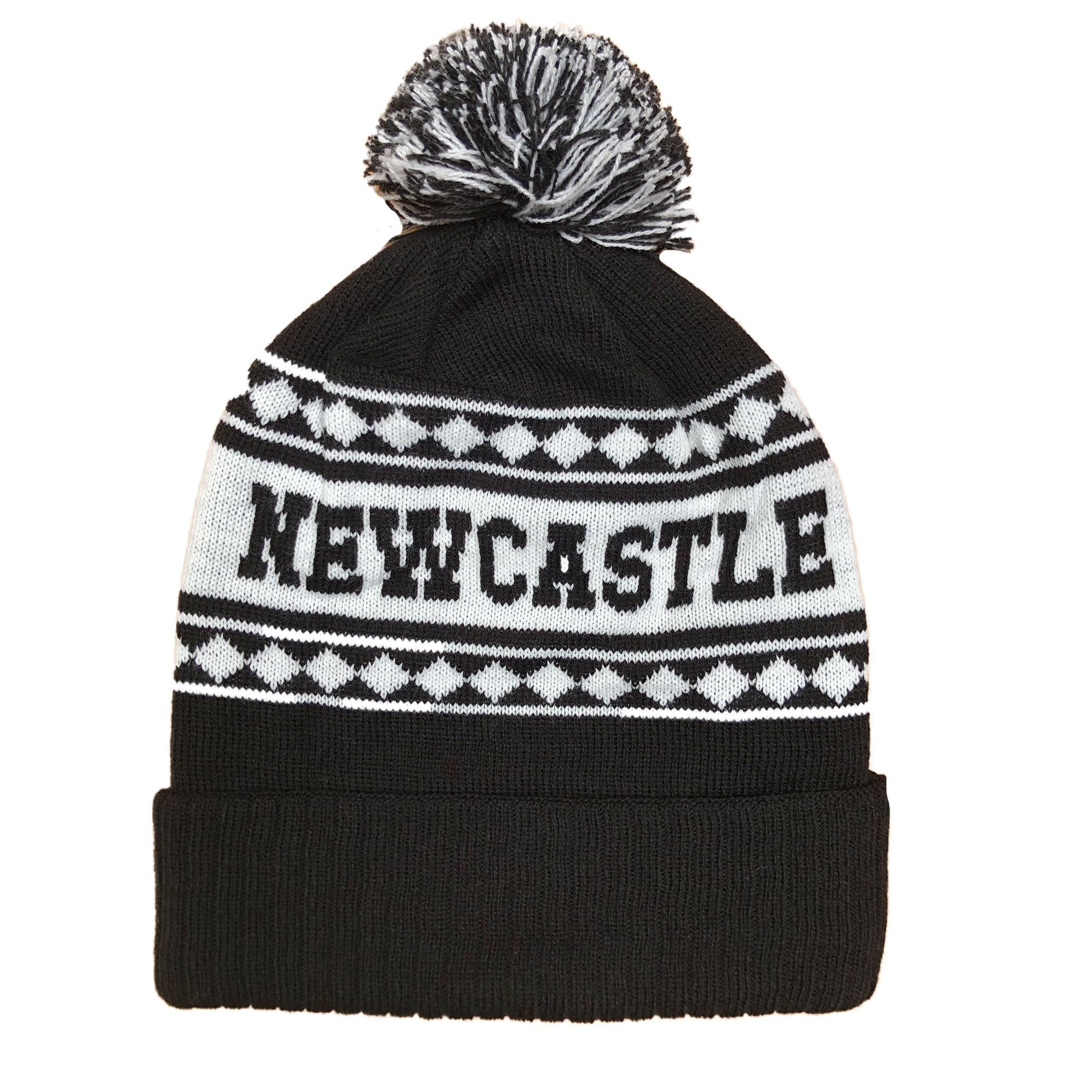 Beyond Happy Newcastle Black and White Ski Hat - Stylish Winter Beanie for Geordies - Ultimate Football Hat for Comfort and Warmth (UK, Alpha, One Size, Bobble Hat)