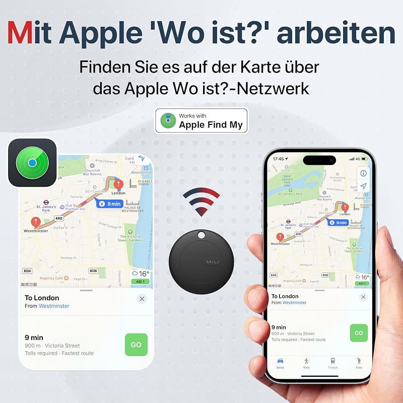 MiLi MiTag Kulcskereső Apple Hol van? Alkalmazáshoz - iOS Bluetooth Okos Nyomkövető Címke Táskákhoz, Bőröndökhöz, IP67 Vízálló, Cserélhető E