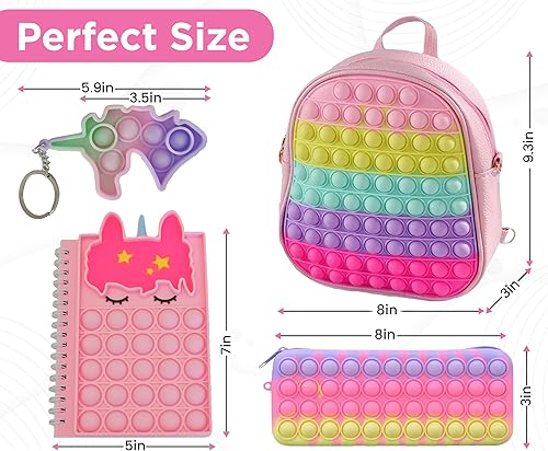 Miniatura 5 de Mochila Pop Fidget para niñas con cuaderno Pop it, estuche para lápices, llavero - Juego de monedero Pop It - Bolsa de juguetes para ansiedad -