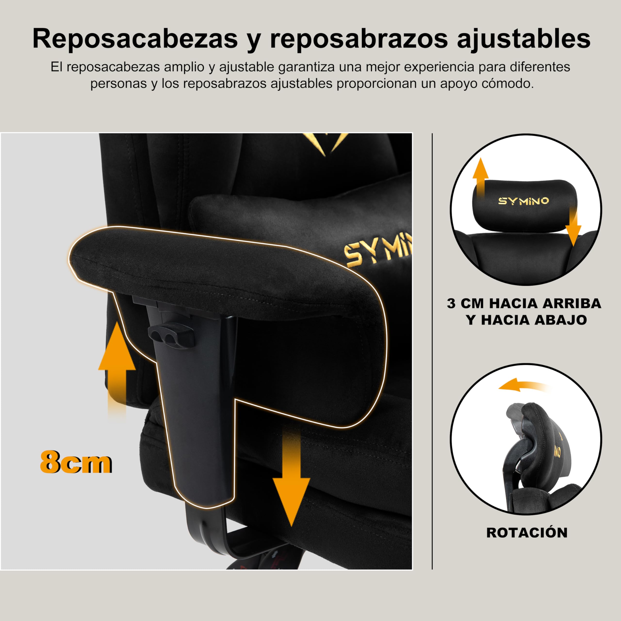Symino Silla Gaming Ergonomica con Reposapiés - Silla Gamer de Oficina Reclinable 90-155° con Reposabrazos Ajustable -Adultos hasta 130kg