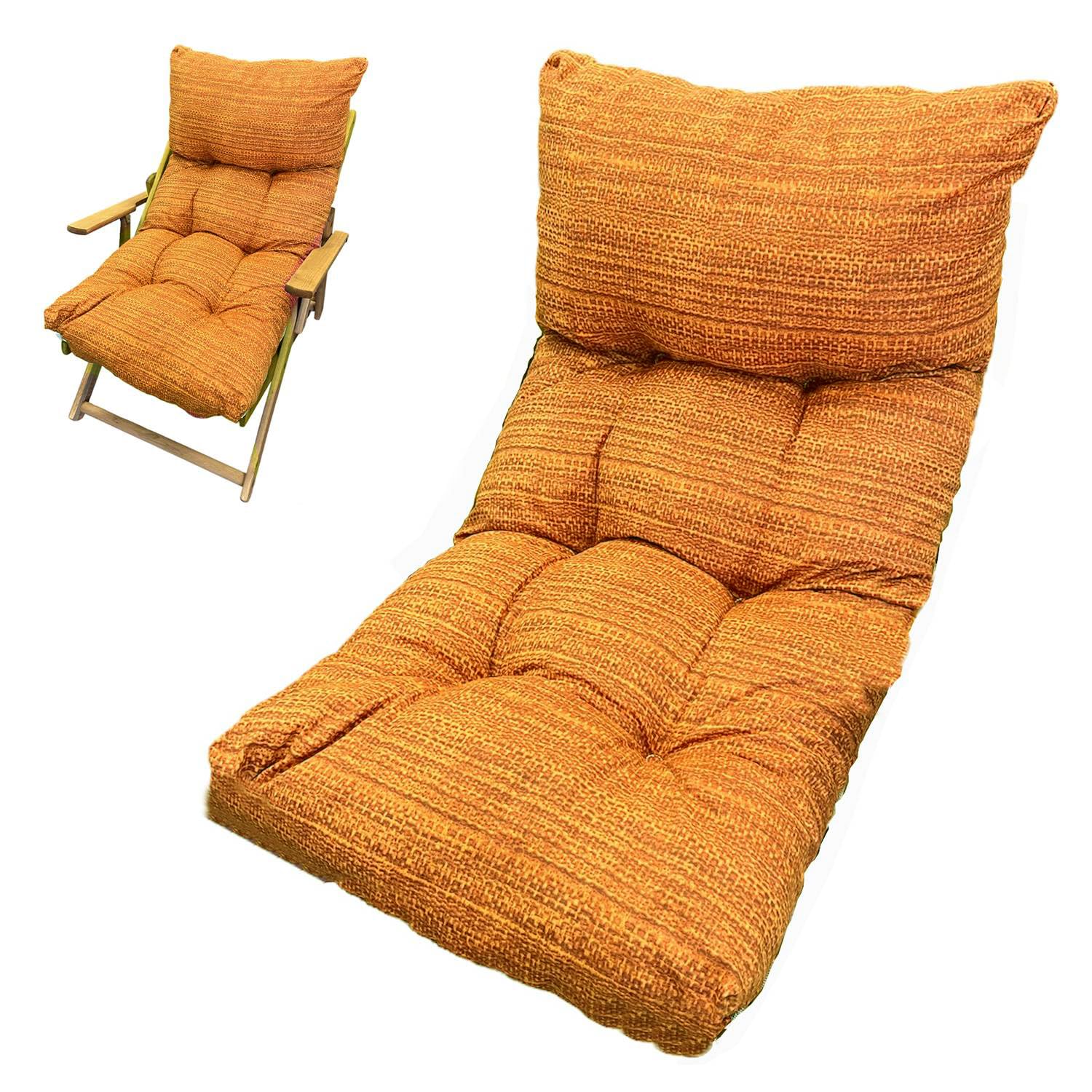 Marvin Cuscino Per Poltrona Sedia Sdraio Relax Giardino Esterno Tessuto In Legno Imbottito Reclinabile Pieghevole (Arancio)