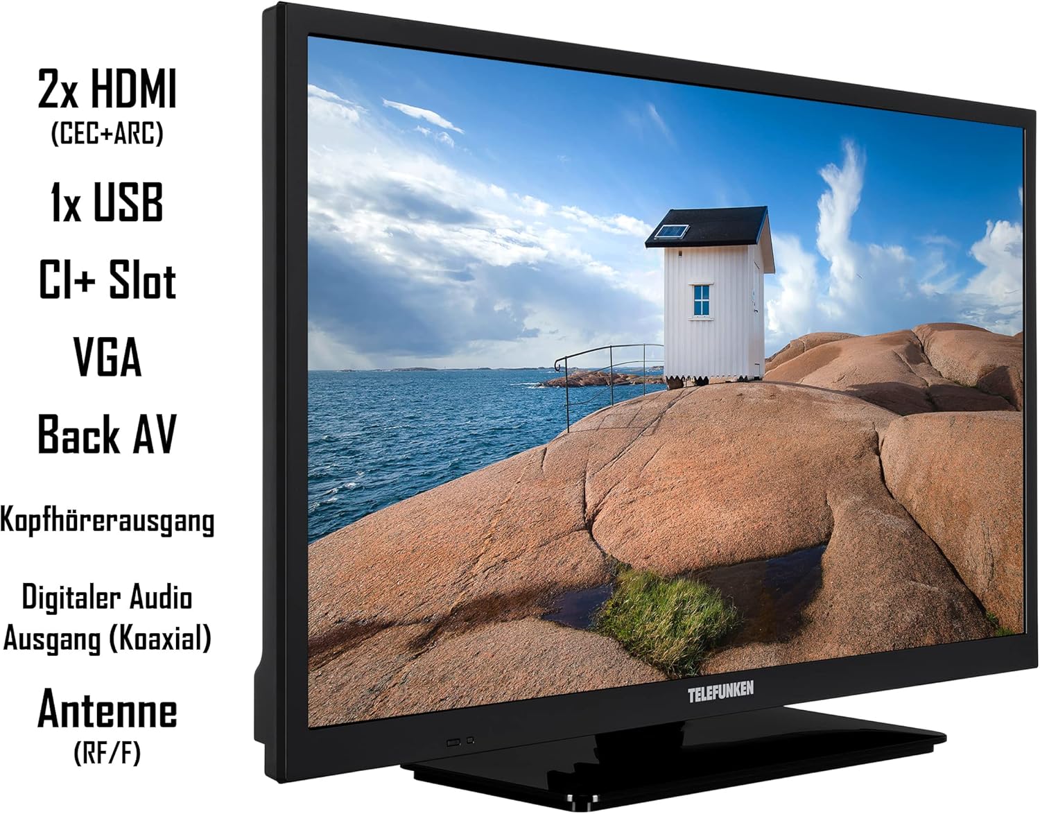 TELEFUNKEN XH24SN550MVD Smart TV side view viser forskellige inputporte