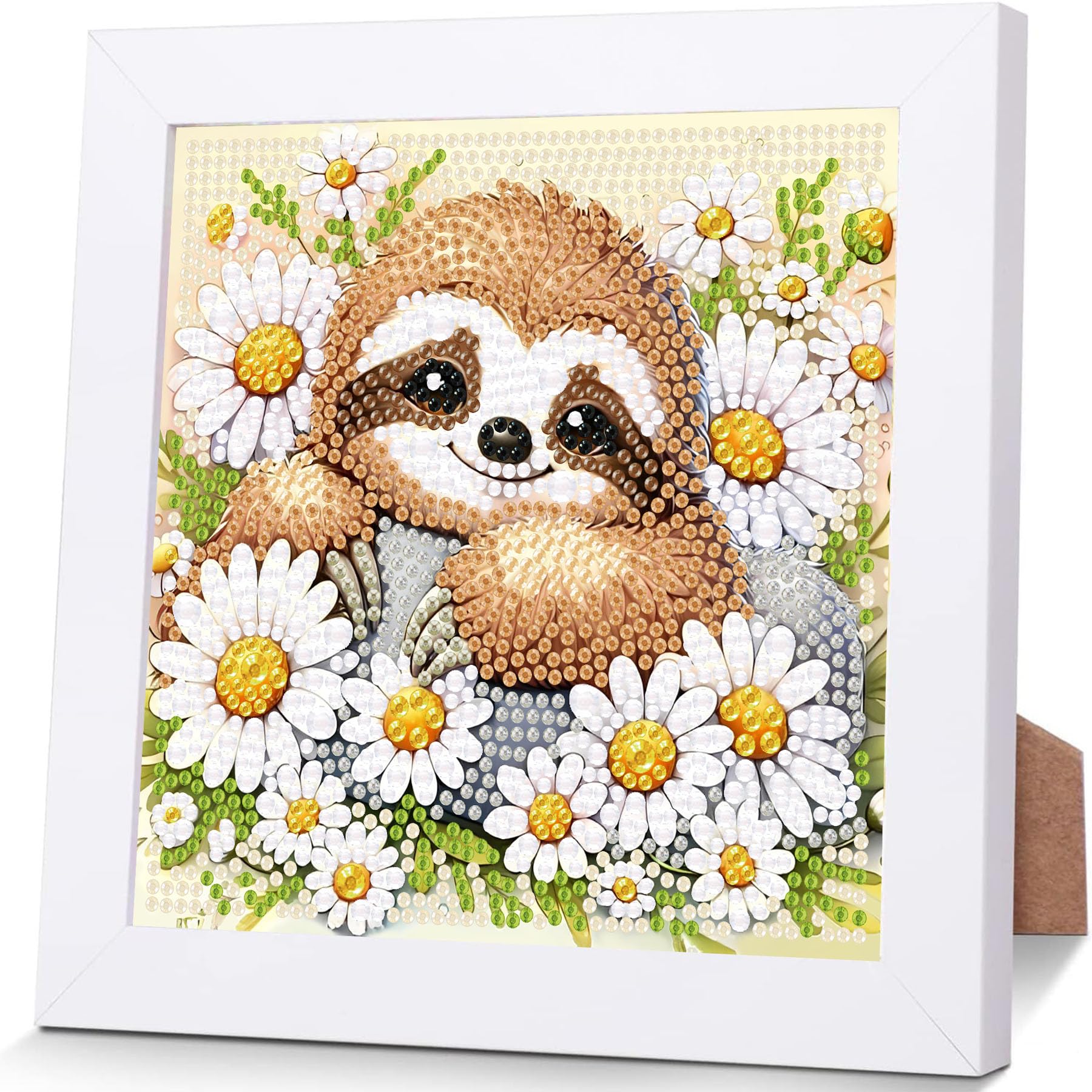 luckyarina Faultier Diamond Painting Kinder Mit Rahmen - Diamont Art Bilder Faultiers, Tiere Diamond Painting Kinder ab 4 6 8 10 Jahreals Geschenk für Home Wand Décor (18X18 CM)