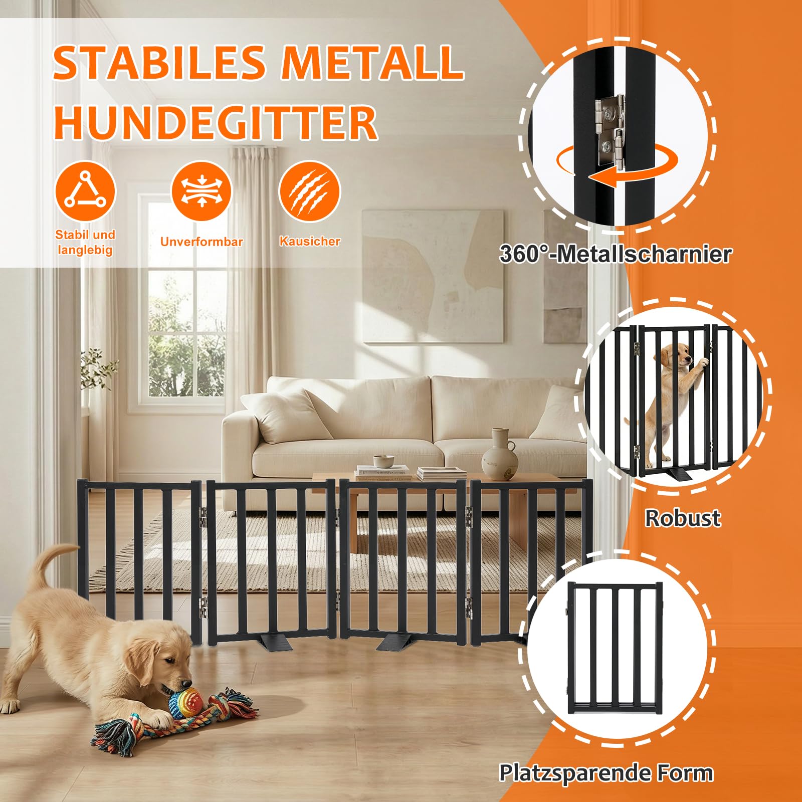 Snagle Paw Hundegitter, 42 cm Niedriges Absperrgitter Hund mit Standfüßen, Freistehendes Welpengitter Hund für kleine Hunde & Welpen, übersteigbares Treppengitter für Türen, Flure und Räume, Schwarz