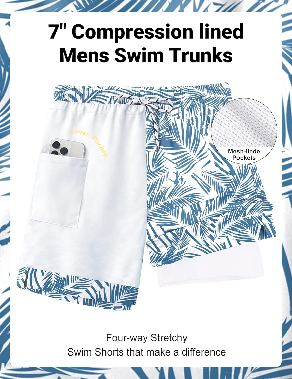 COOFANDY 2 in 1 Mens Swim Trunks 7 Inch Quick Dry Board Shorts Beach Swim Shorts Bathing Suit with Compression Liner - Image 5