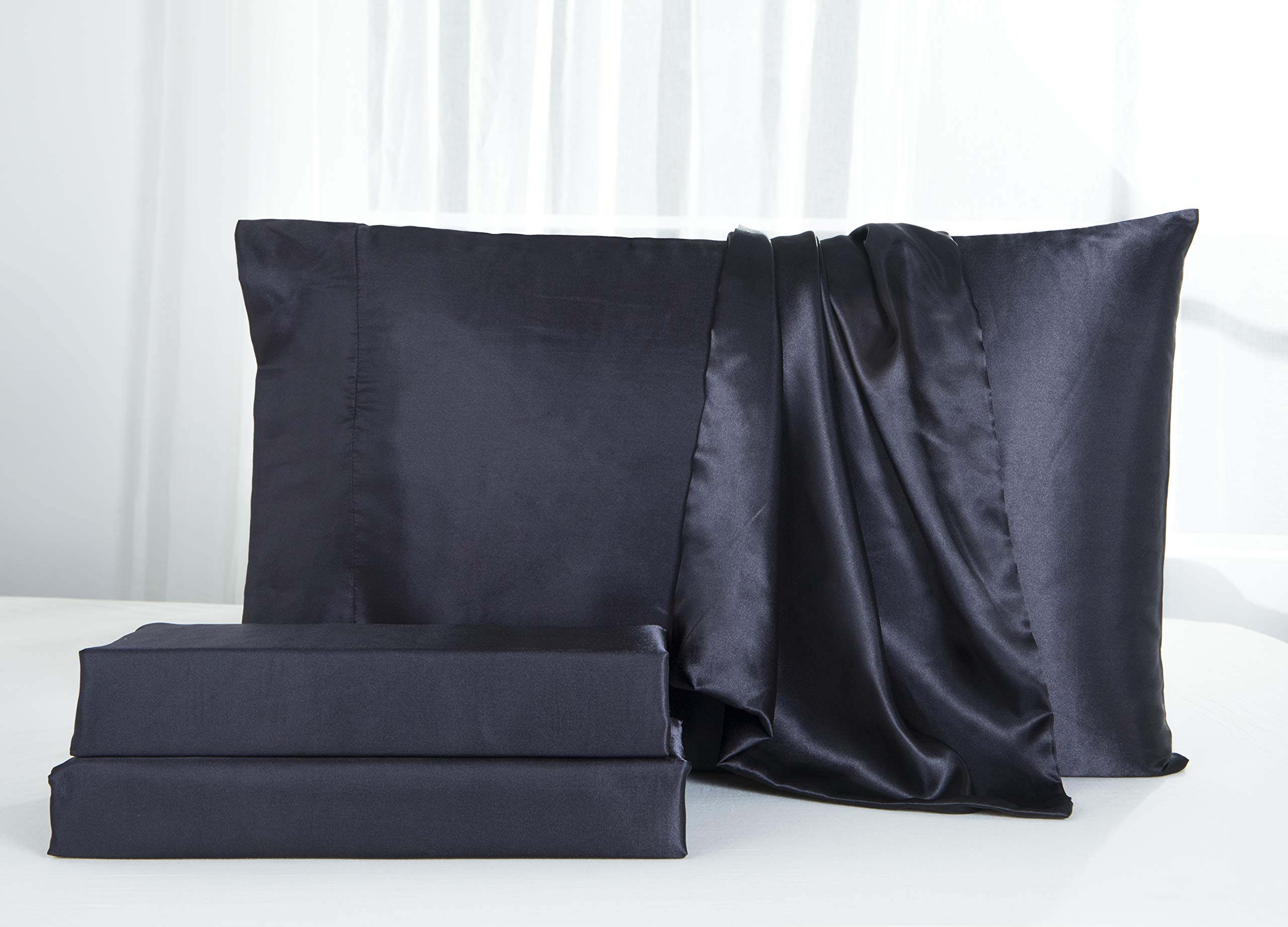 Lanest Housing Silk Satin Sheets, 3-Piece Twin Size Satin Bed Sheet Set ...